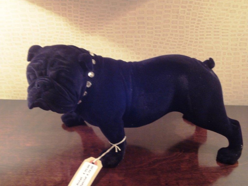 Black Flock Bulldog Figure with Diamonte Collar